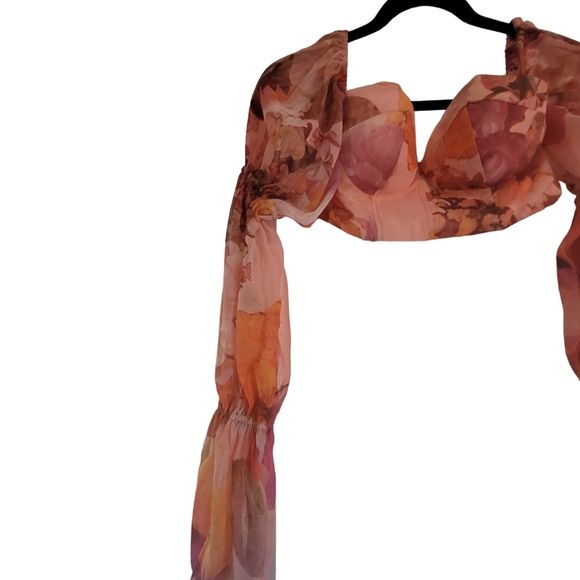 Asos Design floral bustier top with puff sleeves Size 4 NWT - Picture 8 of 13